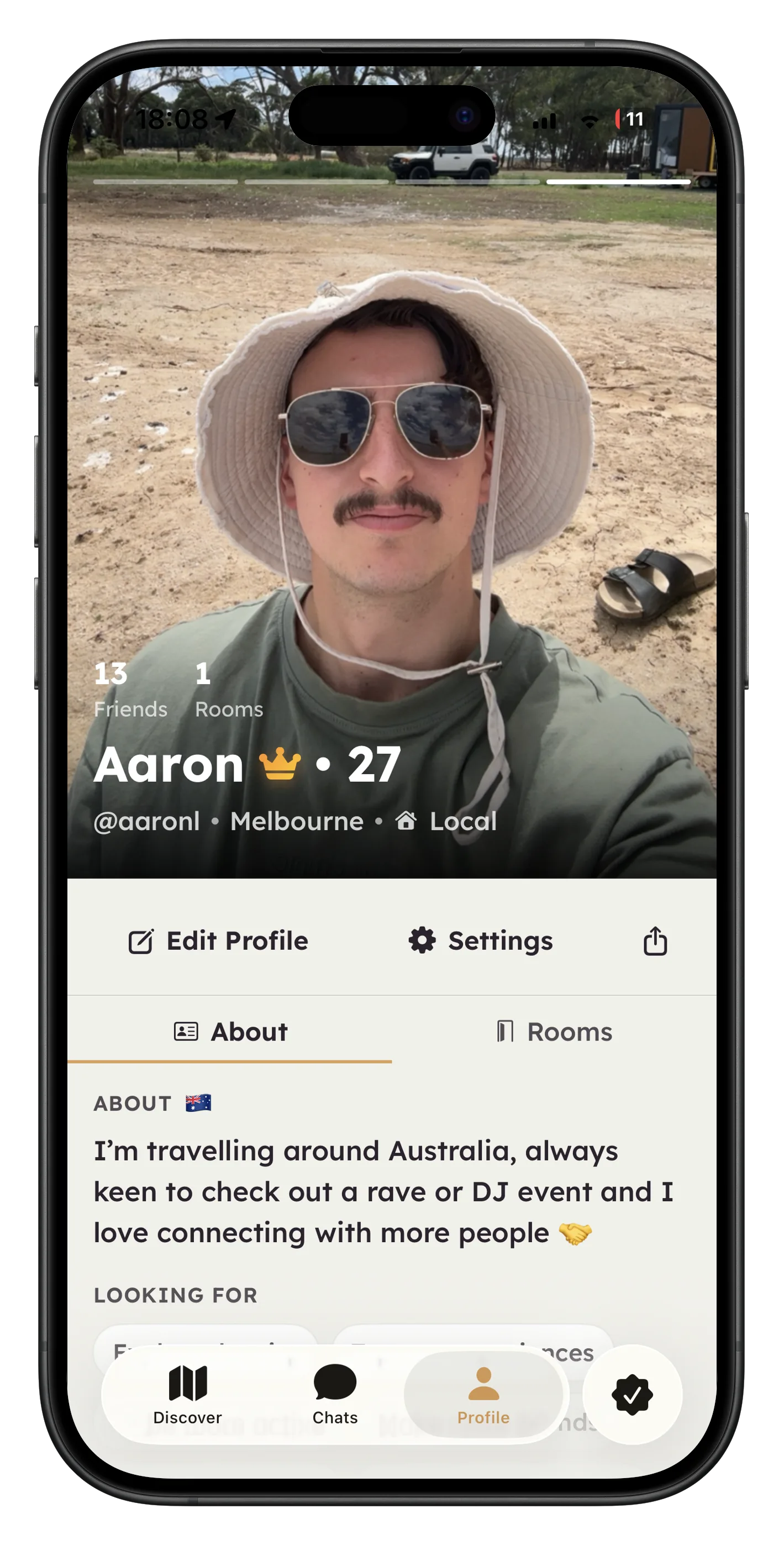 Eventi profile of someone showing up to events